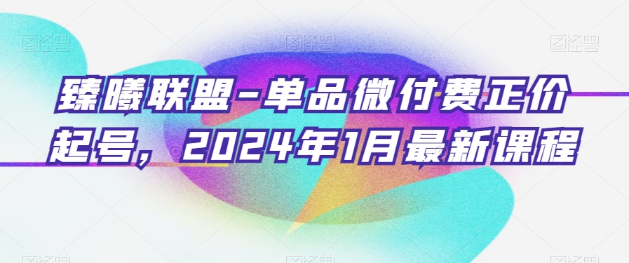 臻曦联盟-单品微付费正价起号，2024年1月最新课程 - 中赚网创-中赚网创