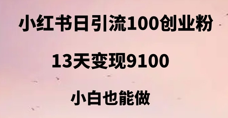 小红书日引流100+创业粉，13天变现9100，创业首选引流平台 - 中赚网创-中赚网创