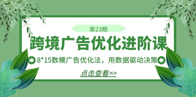 跨境广告·优化进阶课·第23期，8*15数模广告优化法，用数据驱动决策 - 中赚网创-中赚网创