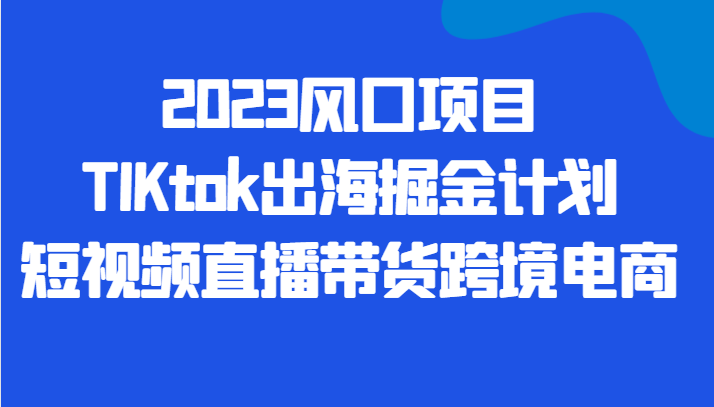 2023风口项目TIKtok出海掘金计划短视频直播带货跨境电商 - 中赚网创-中赚网创