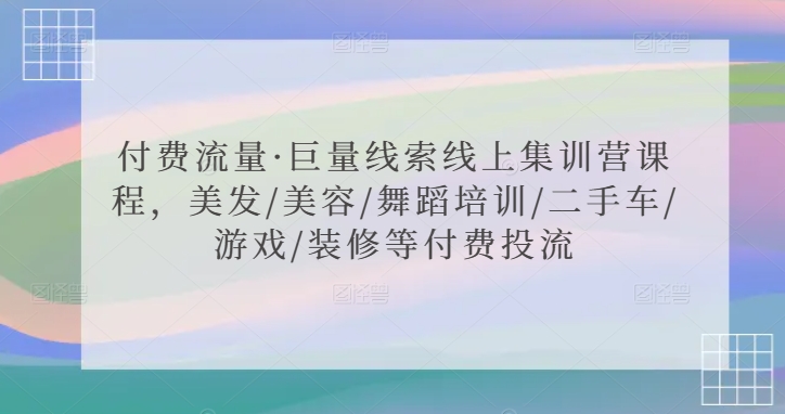 付费流量·巨量线索线上集训营课程，美发/美容/舞蹈培训/二手车/游戏/装修等付费投流 - 中赚网创-中赚网创