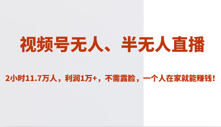 视频号无人、半无人直播2小时11.7万人，利润1万+，不需露脸，一个人在家就能赚钱！ - 中赚网创-中赚网创