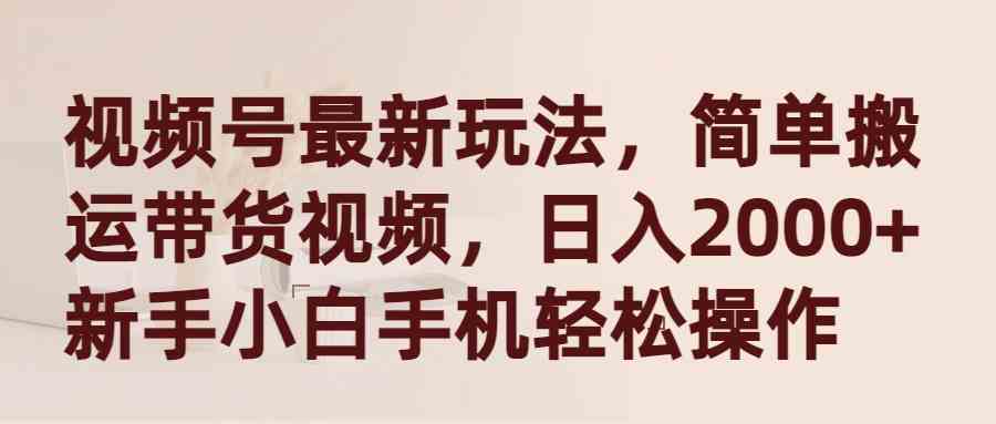 视频号最新玩法，简单搬运带货视频，日入2000+，新手小白手机轻松操作 - 中赚网创-中赚网创