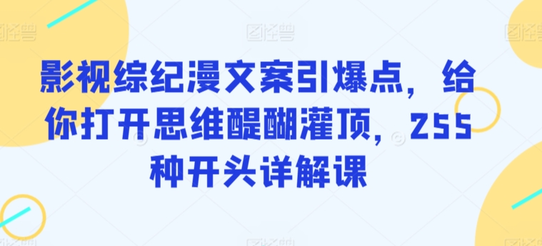 影视综纪漫文案引爆点，给你打开思维醍醐灌顶，255种开头详解课 - 中赚网创-中赚网创