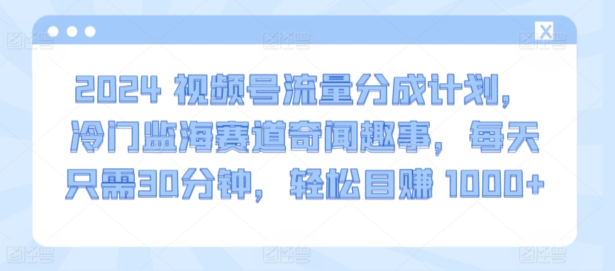 2024视频号流量分成计划，冷门监海赛道奇闻趣事，每天只需30分钟，轻松目赚 1000+ - 中赚网创-中赚网创