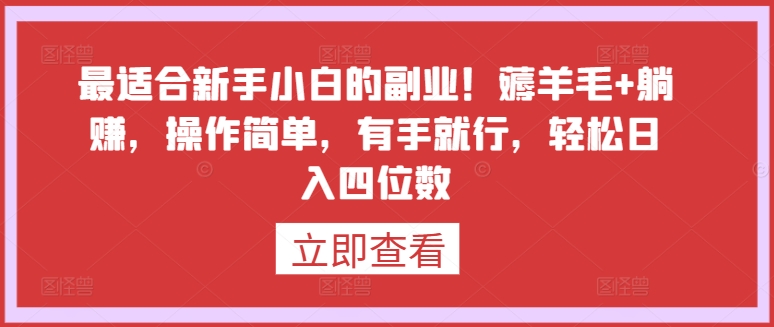 最适合新手小白的副业！薅羊毛+躺赚，操作简单，有手就行，轻松日入四位数 - 中赚网创-中赚网创