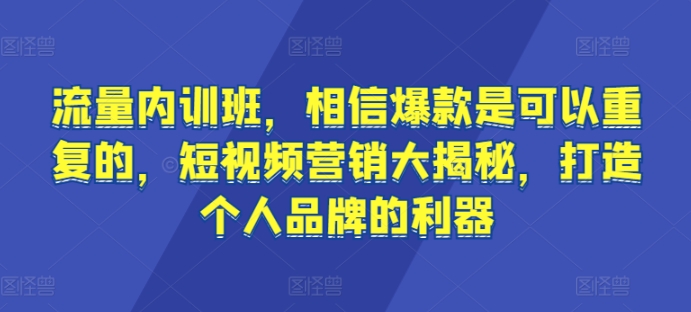 流量内训班，相信爆款是可以重复的，短视频营销大揭秘，打造个人品牌的利器 - 中赚网创-中赚网创