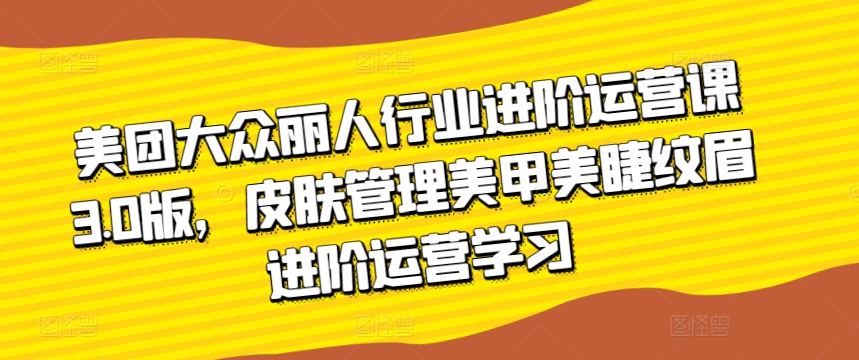 美团大众丽人行业进阶运营课3.0版，皮肤管理美甲美睫纹眉进阶运营学习 - 中赚网创-中赚网创