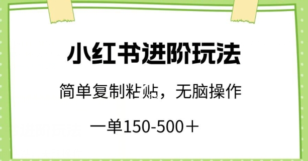 小红书进阶玩法，一单150-500+，简单复制粘贴，小白也能轻松上手 - 中赚网创-中赚网创