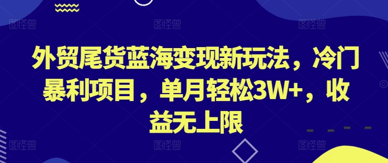 外贸尾货蓝海变现新玩法，冷门暴利项目，单月轻松3W+，收益无上限 - 中赚网创-中赚网创