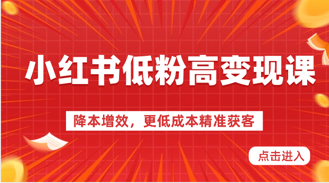 小红书低粉高变现课-降本增效，更低成本精准获客，小红书必爆的流量密码 - 中赚网创-中赚网创