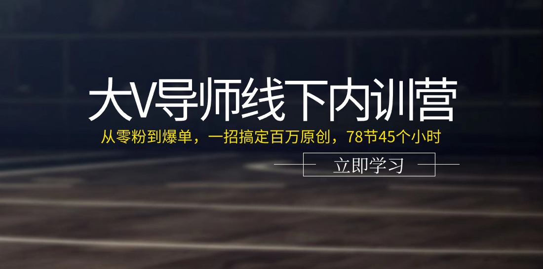 大V导师线下内训营：从零粉到爆单，一招搞定百万原创（78节45个小时） - 中赚网创-中赚网创