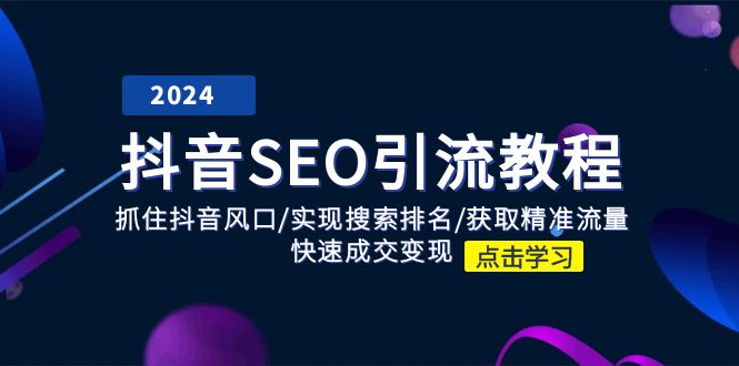 抖音 SEO引流教程：抓住抖音风口/实现搜索排名/获取精准流量/快速成交变现 - 中赚网创-中赚网创