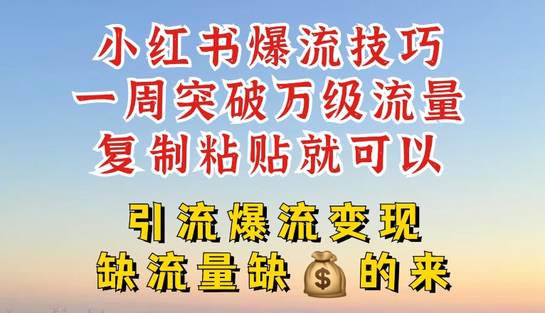 小红书爆流技巧，一周突破万级流量，复制粘贴就可以，引流爆流变现 - 中赚网创-中赚网创