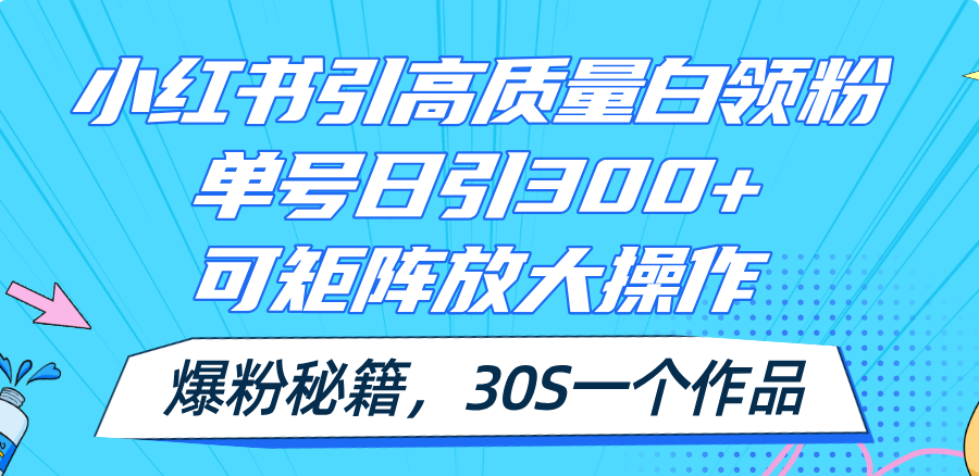 （11692期）小红书引高质量白领粉，单号日引300+，可放大操作，爆粉秘籍！30s一个作品 - 中赚网创-中赚网创