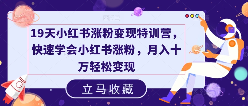 19天小红书涨粉变现特训营，快速学会小红书涨粉，月入十万轻松变现 - 中赚网创-中赚网创