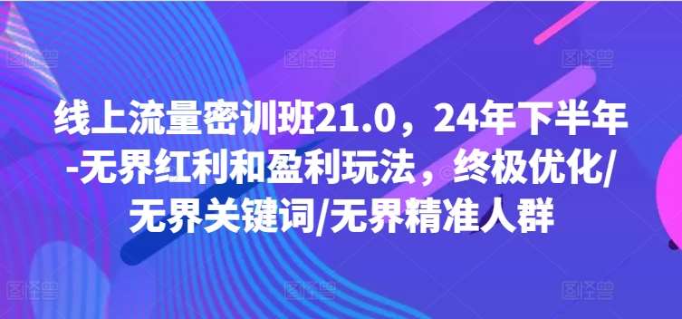 线上流量密训班21.0，24年下半年-无界红利和盈利玩法，终极优化/无界关键词/无界精准人群 - 中赚网创-中赚网创