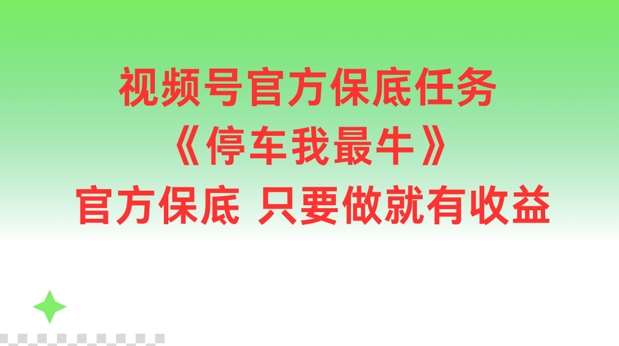 视频号官方保底任务，停车我最牛，官方保底只要做就有收益【揭秘】 - 中赚网创-中赚网创