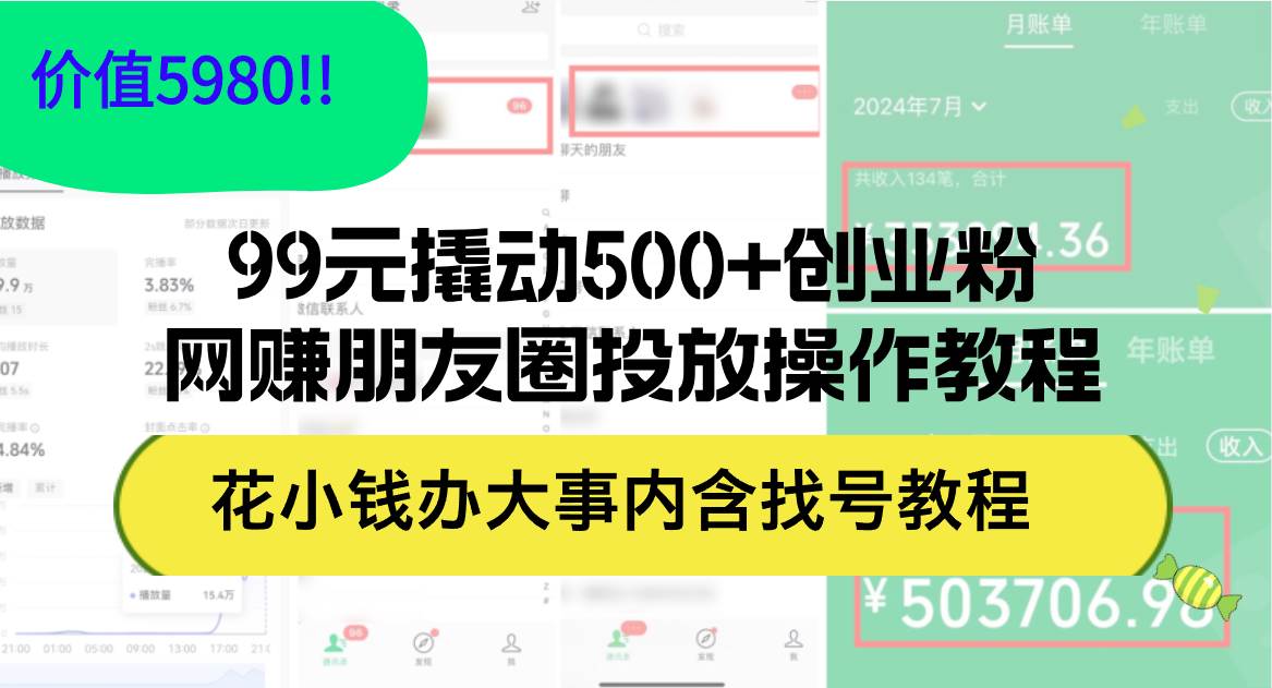 （12431期）99元撬动500+创业粉，网赚朋友圈投放操作教程价值5980！花小钱办大事内… - 中赚网创-中赚网创