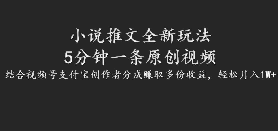 小说推文全新玩法，5分钟一条原创视频，结合视频号支付宝创作者分成赚取多份收益 - 中赚网创-中赚网创