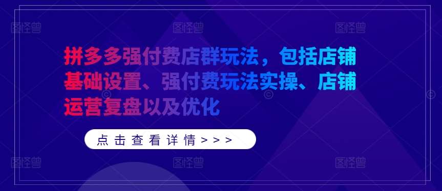 拼多多强付费店群玩法，包括店铺基础设置、强付费玩法实操、店铺运营复盘以及优化 - 中赚网创-中赚网创