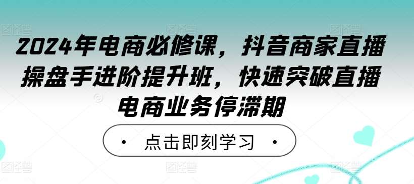 2024年电商必修课，抖音商家直播操盘手进阶提升班，快速突破直播电商业务停滞期 - 中赚网创-中赚网创